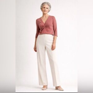 JOSEPH RIBKOFF 🇨🇦 Cream Wide Leg Sz 12 Front Zipper Dress Pants Trousers